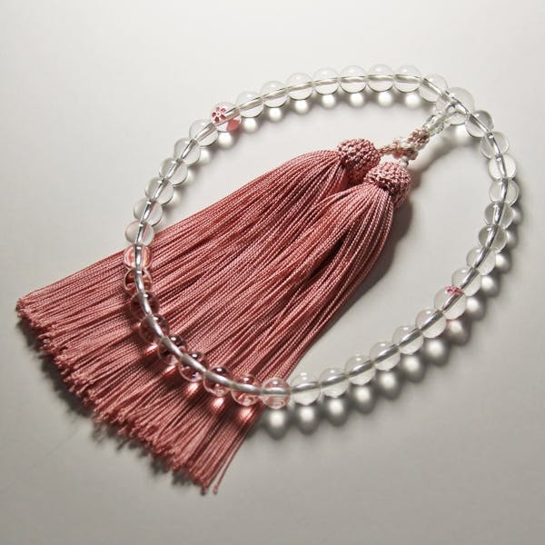 女性用数珠 水晶 共仕立て 桜彫入り 正絹房